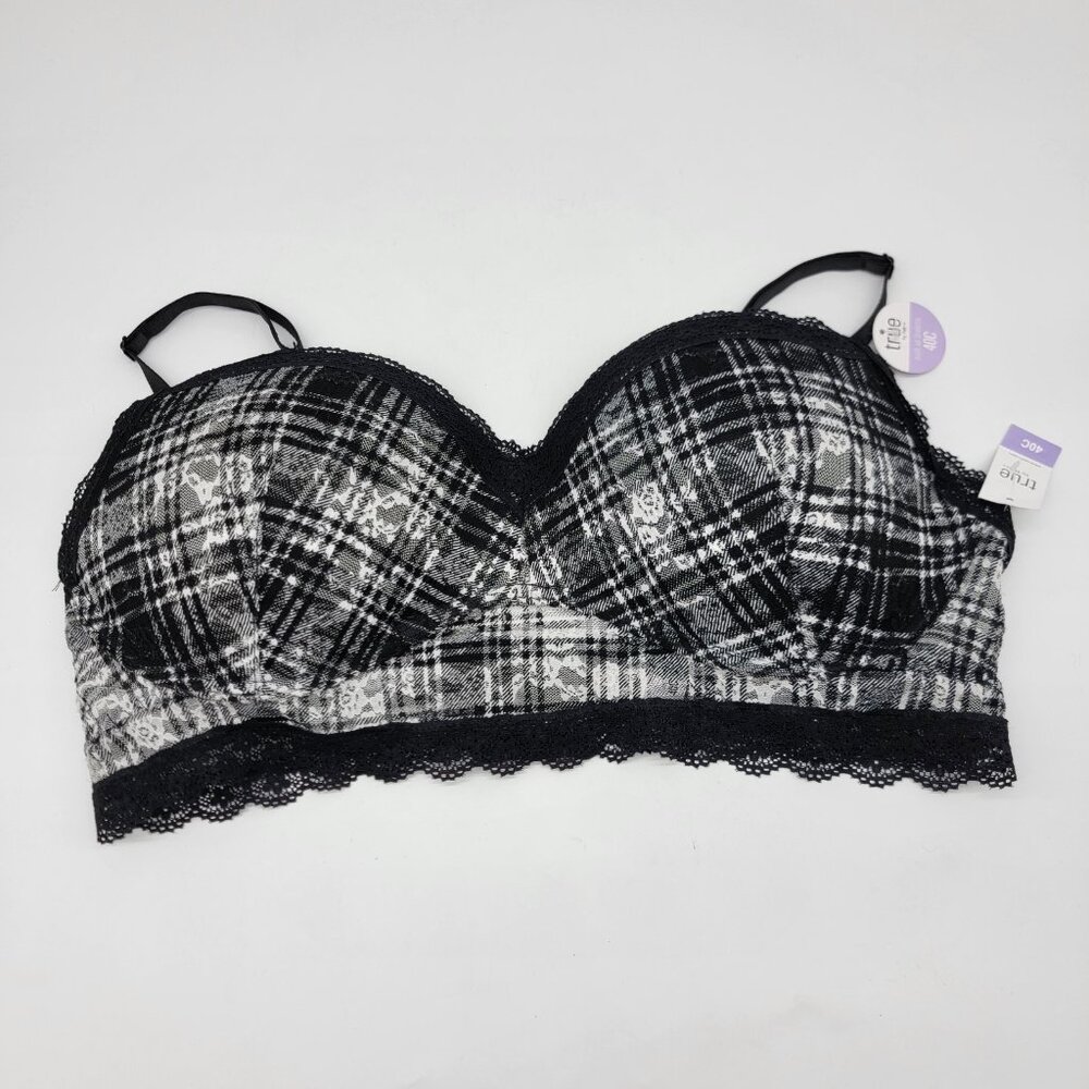 True by Rue 21 Push-Up Bralette Plunge Underwire Bra 40C Black White Lace NEW